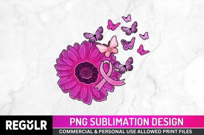 Breast Cancer Flower Sublimation PNG, Breast Cancer Sublimation Design Sublimation Regulrcrative 