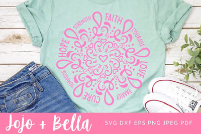 Breast Cancer Mandala Svg, Breast Cancer Svg, Cancer Awareness Svg, Pink Svg, Inspirational Svg, Svg Files for Cricut and Silhouette, Sublimation SVG Jojo&Bella 
