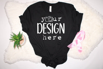 Breast Cancer Mockups, Black T-shirt Mock Up, Digital Mock Ups, On sale, Flat Lays Picture Styled,Template, Bella Canvas,Photo,Jpeg Download Mock Up Photo ArtStudio 