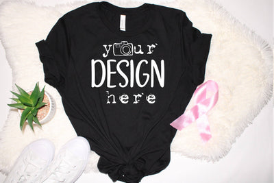 Breast Cancer Mockups, Black T-shirt Mock Up, Digital Mock Ups, On sale, Flat Lays Picture Styled,Template, Bella Canvas,Photo,Jpeg Download Mock Up Photo ArtStudio 