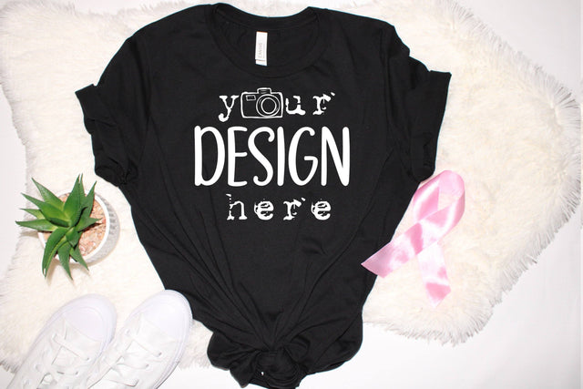 Breast Cancer Mockups, Black T-shirt Mock Up, Digital Mock Ups, On sale, Flat Lays Picture Styled,Template, Bella Canvas,Photo,Jpeg Download Mock Up Photo ArtStudio 