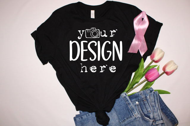 Breast Cancer Mockups, Black T-shirt Mock Up, Digital Mock Ups, On sale, Flat Lays Picture Styled,Template, Bella Canvas,Photo,Jpeg Download Mock Up Photo ArtStudio 