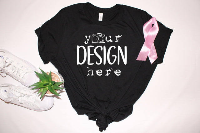 Breast Cancer Mockups, Black T-shirt Mock Up, Digital Mock Ups, On sale, Flat Lays Picture Styled,Template, Bella Canvas,Photo,Jpeg Download Mock Up Photo ArtStudio 