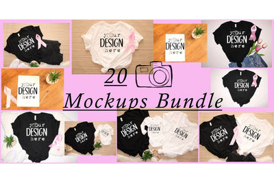 Breast Cancer Mockups Bundle, 20 Mockups Bundle, Mini-Bundles, On sale, Breast Cancer T-shirts Mockups Bundle, Digital Paper mockups bundle, Flat lays image, JPG photo Mock Up Photo ArtStudio 