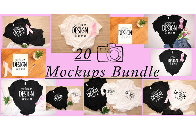 Breast Cancer Mockups Bundle, 20 Mockups Bundle, Mini-Bundles, On sale, Breast Cancer T-shirts Mockups Bundle, Digital Paper mockups bundle, Flat lays image, JPG photo Mock Up Photo ArtStudio 