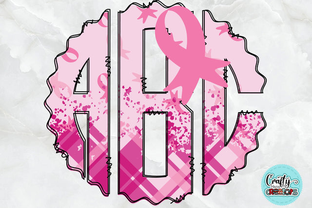 Breast Cancer Monogram PNG, Cancer Survivor Alphabet Doodle Set Sublimation Crafty Mama Studios 