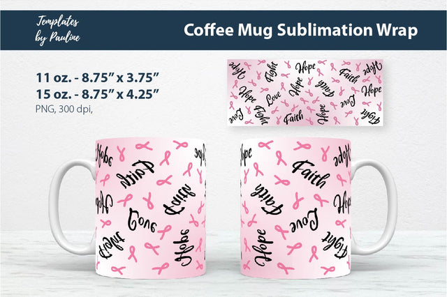 Breast Cancer Mug Wrap, Seamless Sublimation PNG Sublimation Templates by Pauline 
