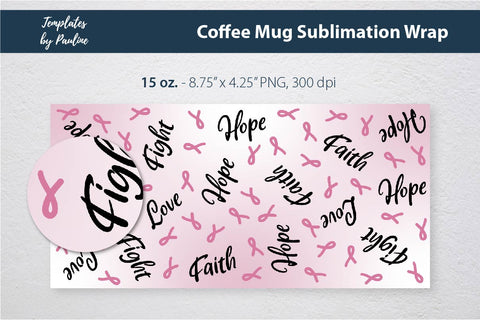Breast Cancer Mug Wrap, Seamless Sublimation PNG Sublimation Templates by Pauline 