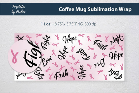 Breast Cancer Mug Wrap, Seamless Sublimation PNG Sublimation Templates by Pauline 