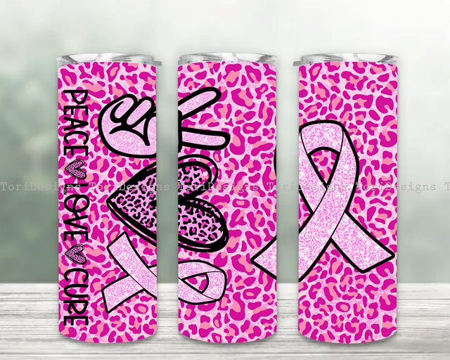 Breast Cancer Peace Love Cure Straight Tumbler 20oz Skinny Tumbler Sublimation Designs Sublimation ToriDesigns 