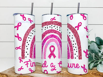 Breast Cancer Pink Rainbow Find A Cure 20 oz Skinny Wrap Sublimation Straight/Tapered Sublimation BouDesign 