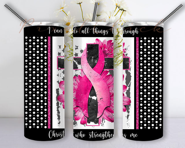 Breast Cancer Pink Tumbler Wrap 20oz Skinny Tumbler Design Sublimation Design, Breast Cancer Awareness Pink Tumbler Sublimation PixelChick 