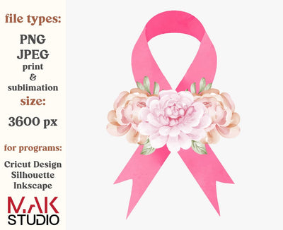 Breast cancer png, Cancer awareness png, Pink ribbon png, Cancer ribbon png, Awareness ribbon png, Breast cancer ribbon png Sublimation MAKStudion 