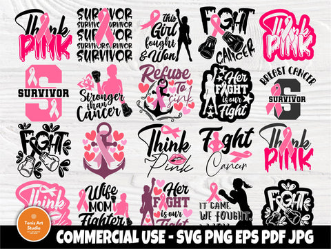 Breast Cancer Quotes, SVG Bundle, Fight Cancer, Survivor Svg SVG TonisArtStudio 