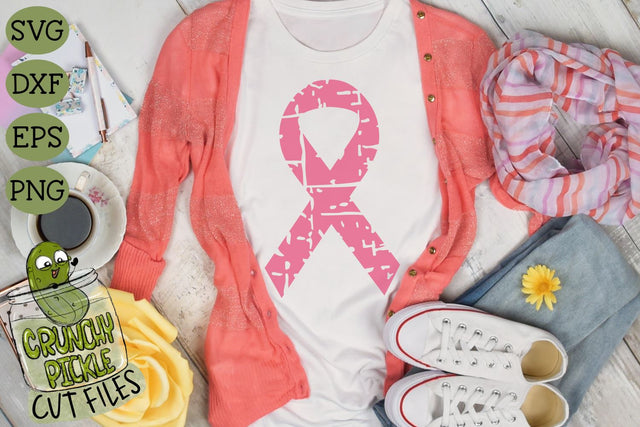 Breast Cancer Ribbon Distressed SVG File SVG Crunchy Pickle 