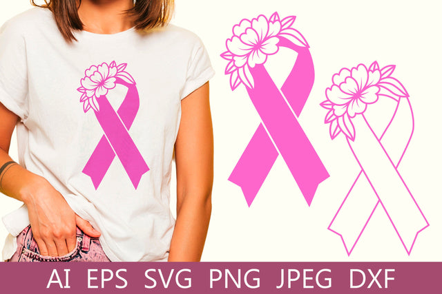 Breast cancer ribbon svg, Cancer awareness svg, Pink ribbon with flower svg SVG AnastasiyaArtDesign 