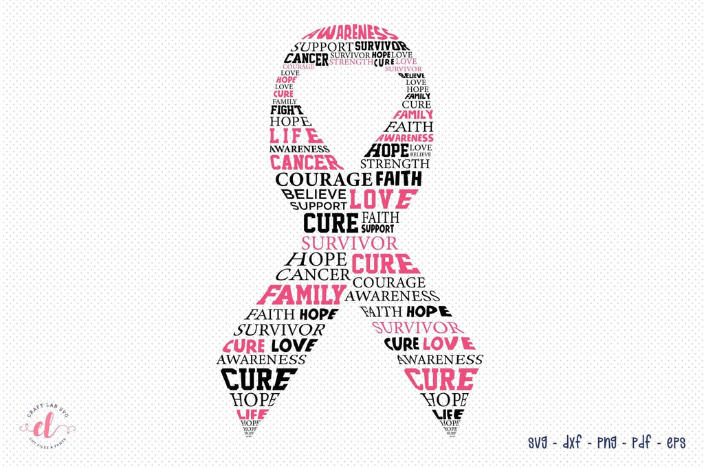 Breast Cancer Ribbon Typography SVG Design - So Fontsy