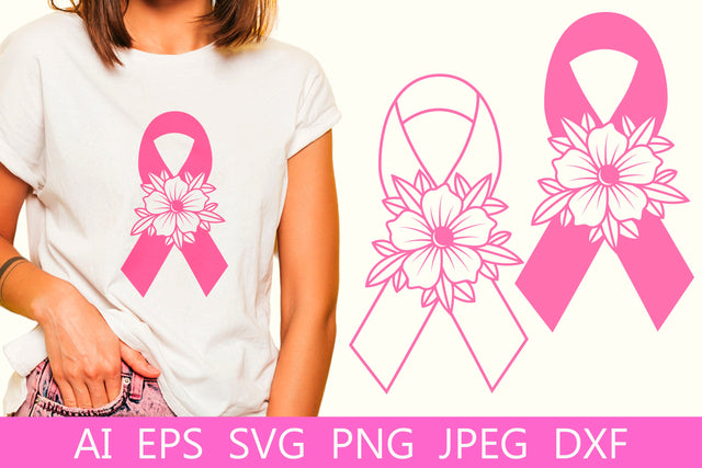 Breast cancer ribbon with flowers svg, Cancer awareness svg SVG AnastasiyaArtDesign 