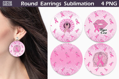 Breast Cancer Round Earrings | Pink Ribbon Earrings Sublimation WatercolorColorDream 