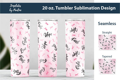 Breast Cancer Seamless 20 oz Skinny Tumbler Sublimation Wrap PNG Sublimation Templates by Pauline 