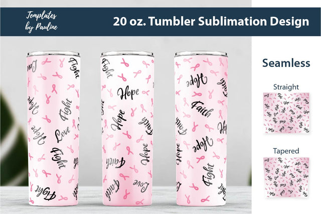Breast Cancer Seamless 20 oz Skinny Tumbler Sublimation Wrap PNG Sublimation Templates by Pauline 