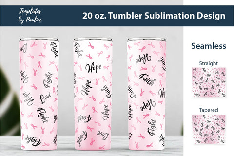 Breast Cancer Seamless 20 oz Skinny Tumbler Sublimation Wrap PNG Sublimation Templates by Pauline 