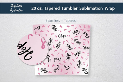 Breast Cancer Seamless 20 oz Skinny Tumbler Sublimation Wrap PNG Sublimation Templates by Pauline 