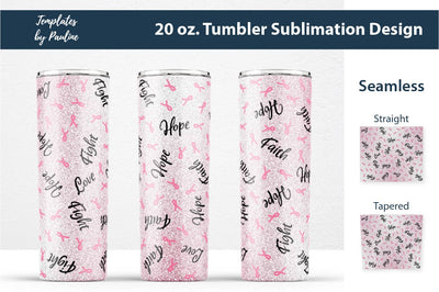 Breast Cancer Seamless 20 oz Skinny Tumbler Wrap, Sublimation PNG Sublimation Templates by Pauline 