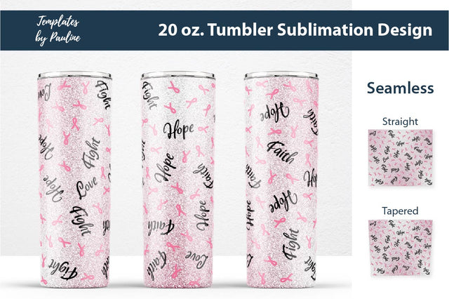 Breast Cancer Seamless 20 oz Skinny Tumbler Wrap, Sublimation PNG Sublimation Templates by Pauline 