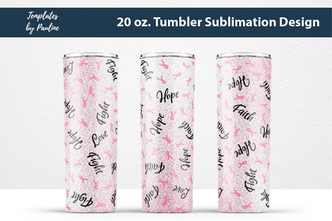 Breast Cancer Seamless 20 oz Skinny Tumbler Wrap, Sublimation PNG Sublimation Templates by Pauline 