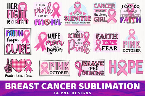 Breast Cancer Sublimation Bundle, 14 PNG Designs SVG futivesvg 