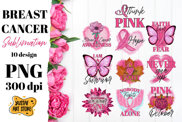 Breast Cancer sublimation Bundle. Pink October 10 PNG Sublimation Yustaf Art Store 