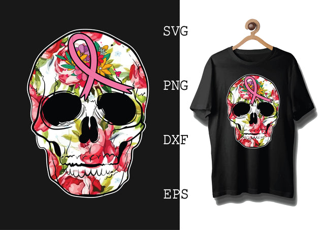 Breast Cancer Sugar Skull 2 Svg, Breast Cancer Awareness Svg, Png, Eps, Dxf Files SVG DesignTShirt 