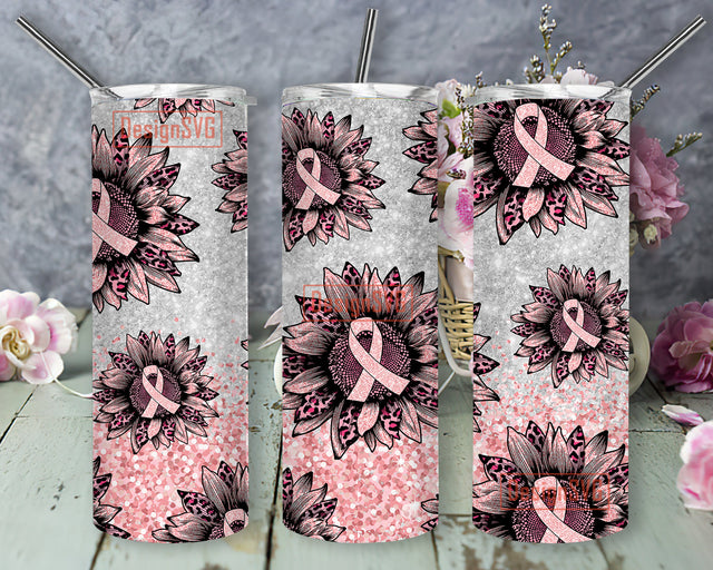 Breast Cancer Sunflower 20oz Skinny Tumbler Sublimation Designs Tumbler for Straight/Tapered PNG File Digital Download, Sunflower Awareness Pink Png Sublimation DesignSVG 