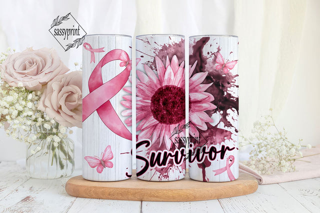 Breast Cancer Survivor 20 oz Skinny Tumbler Sublimation Design, Straight Tumbler Wrap, Pink Ribbon Awareness Tumbler Sublimation sassyprint 