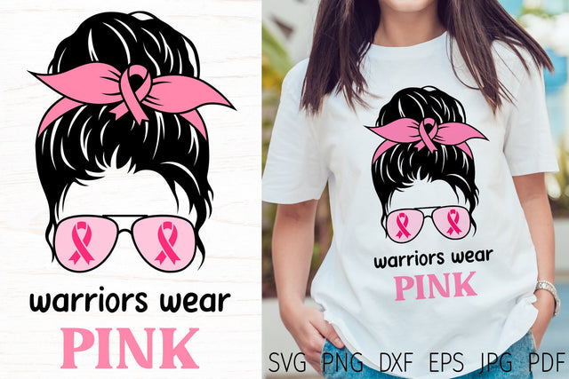 Breast cancer svg, awareness ribbon svg, messy bun svg SVG Digital Rainbow Shop 