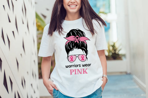 Breast cancer svg, awareness ribbon svg, messy bun svg SVG Digital Rainbow Shop 