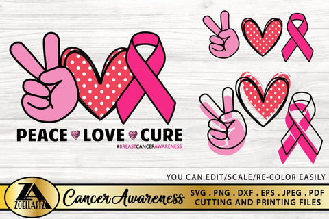 Breast Cancer SVG Awareness SVG Peace Love Cure SVG Cut File SVG zoellartz 