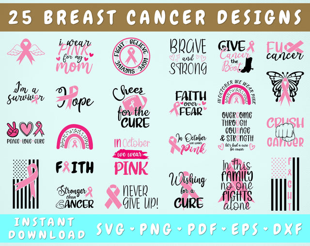 Breast Cancer SVG Bundle, 25 Designs, Cancer Awareness SVG SVG HappyDesignStudio 