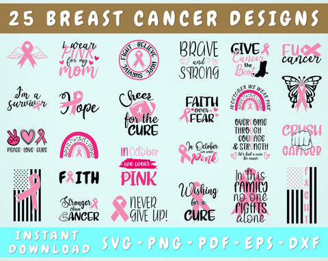 Breast Cancer SVG Bundle, 25 Designs, Cancer Awareness SVG SVG HappyDesignStudio 
