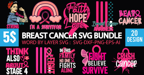 Breast Cancer SVG Bundle, Breast Cancer SVG Bundle Quotes, Meltal Health SVG Bundle SVG BlackCatsMedia 