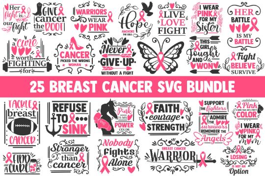 Breast cancer svg bundle, cancer awareness svg, cancer svg, cancer ribbon svg, cancer survivor svg, pink ribbon svg, faith svg, fight cancer SVG James 