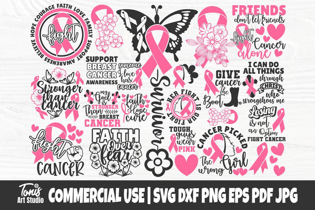 Breast Cancer SVG Bundle, Ribbon Svg, Survivor Svg SVG TonisArtStudio 