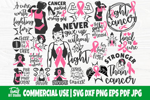 Breast Cancer SVG Bundle, Strong Woman Svg, Fight Cancer Svg, Pink Ribbon, Cancer Png, Awareness Svg, Cancer Survivor, Cancer Shirt Svg, Dxf SVG TonisArtStudio 