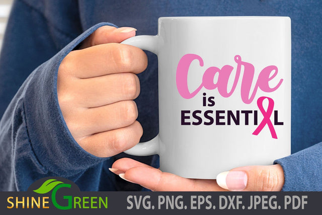 Breast Cancer SVG Cut File - Care is Essential - Awareness SVG Shine Green Art 