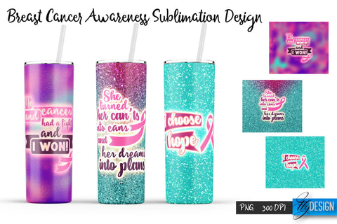 Breast Cancer Tumbler. 20 oz Tumbler Breast Cancer Awareness Sublimation Fly Design 