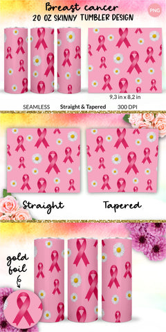 Breast cancer tumbler, Breast cancer awareness, Pink tumbler, Cancer ribbon png, Tumbler Sublimation Wrap Design for 20 oz Skinny Tumbler Straight and Tapered PNG Sublimation KatineDesign 