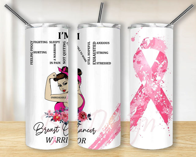 Breast Cancer Tumbler Sublimation Design, Breast Cancer PNG Wrap 20oz Skinny Sublimation Straight & Tapered Tumbler Design Download Sublimation BouDesign 