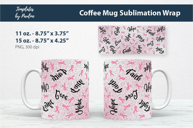 Breast Cancer Tumbler Wrap, Glitter Seamless Sublimation PNG Sublimation Templates by Pauline 