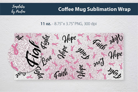 Breast Cancer Tumbler Wrap, Glitter Seamless Sublimation PNG Sublimation Templates by Pauline 